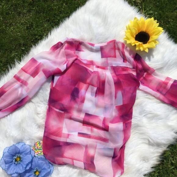 A.N.A Sheer Blouse Long Sleeve Size XS Pink Shirt - Picture 7 of 10